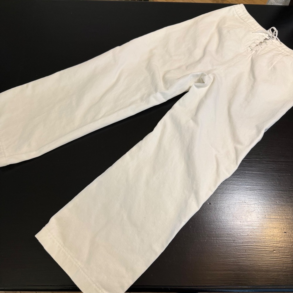 Lauren Ralph Lauren White Sailor Pants Wide Leg Button Front Lace Up Back Size 6 - Picture 6 of 8